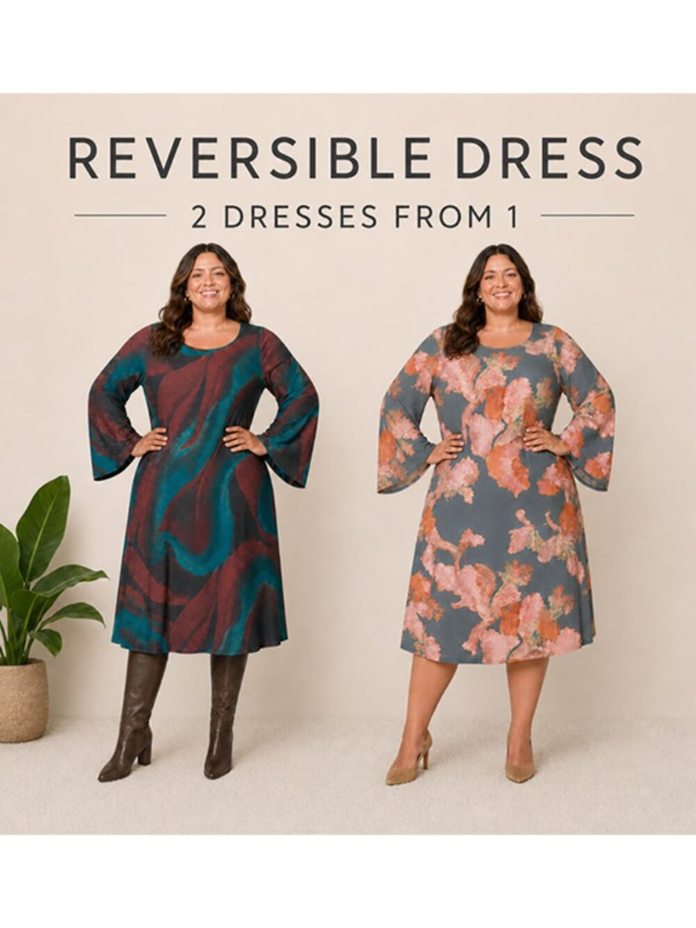 Attitudes by Renée – Reversible Printed Midi Dress Plus Size 1X